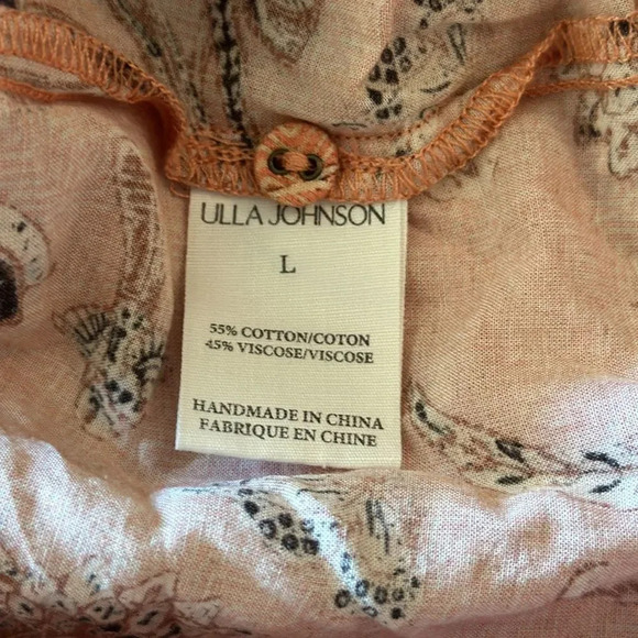 Ulla Johnson sz L (could also fit XL) Indian style print blouse peach black VGUC - Picture 7 of 7